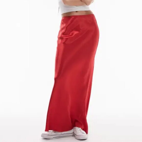 Red Satin Maxi Skirt - Picture 3 of 3